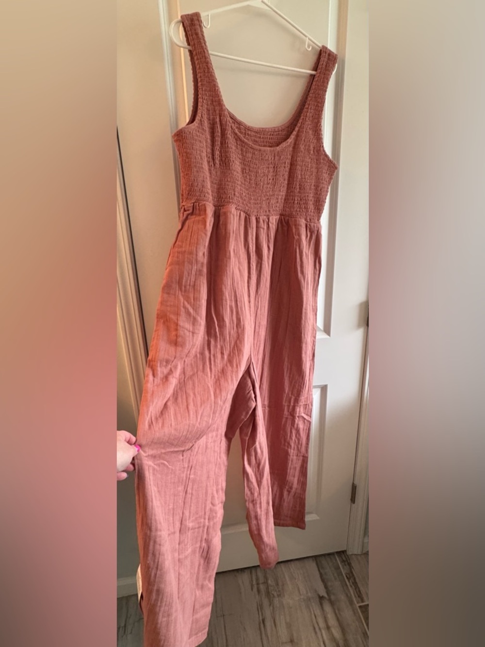 ASOS Rust Pink Sleeveless Linen-Blend Jumpsuit - Picture 3 of 3